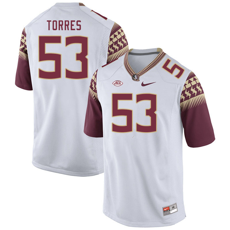 Men #53 Brandon Torres Florida State Seminoles College Football Jerseys Stitched Sale-White